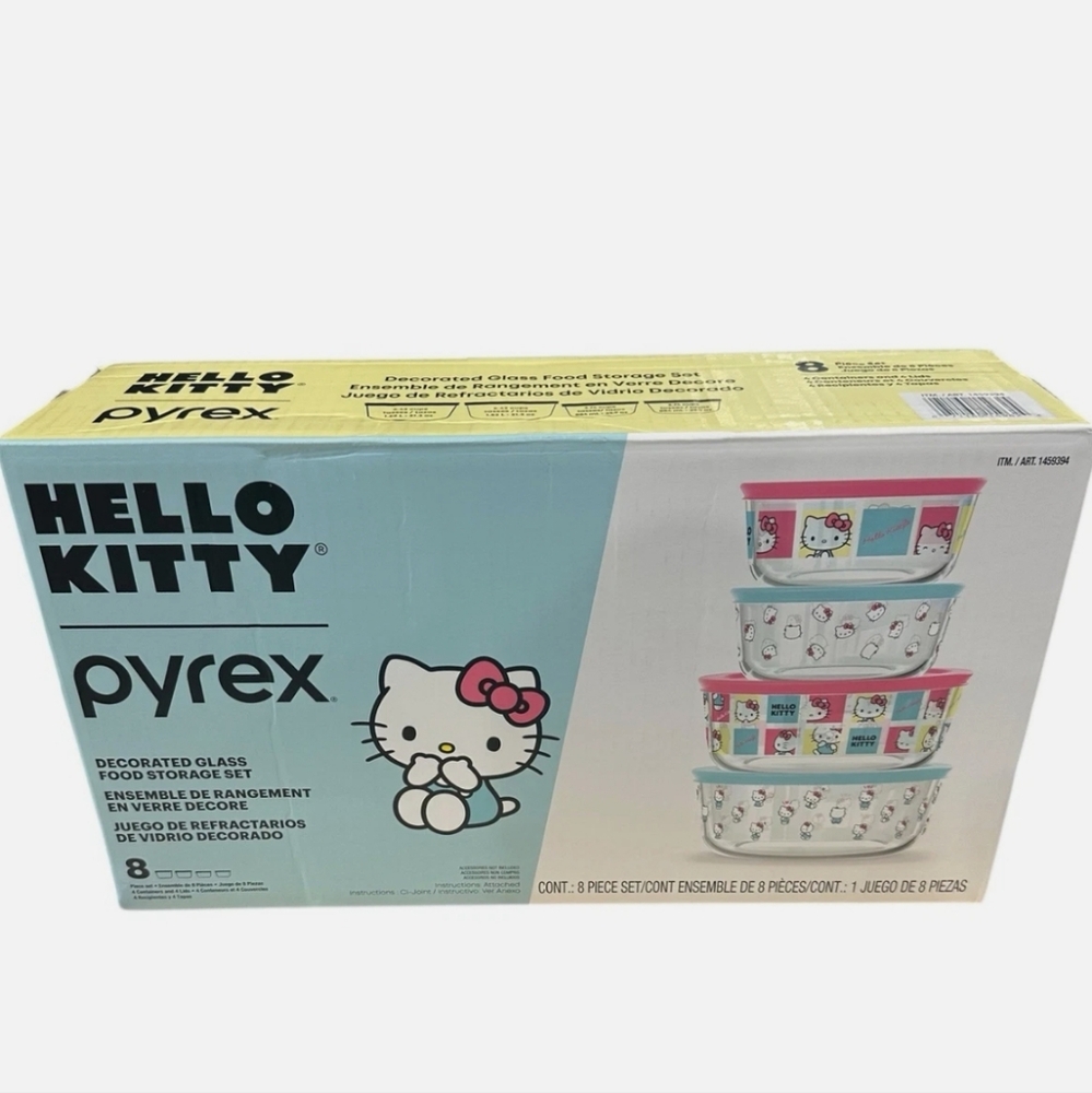Pyrex Hello Kitty 8 Piece Decorated Glass Food Storage Bowls W/ Lid …